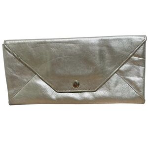 Sobella Metallic Silver Leather Clutch Bag Elegant Cocktail Party Wedding Prom
